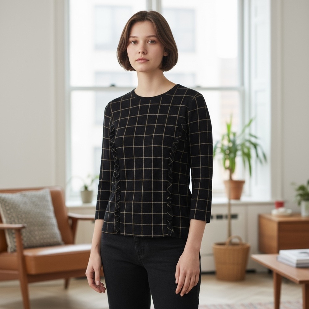 Carlisle Long Sleeve Blouse Checkered Print Women’s Size 4 Windowpane